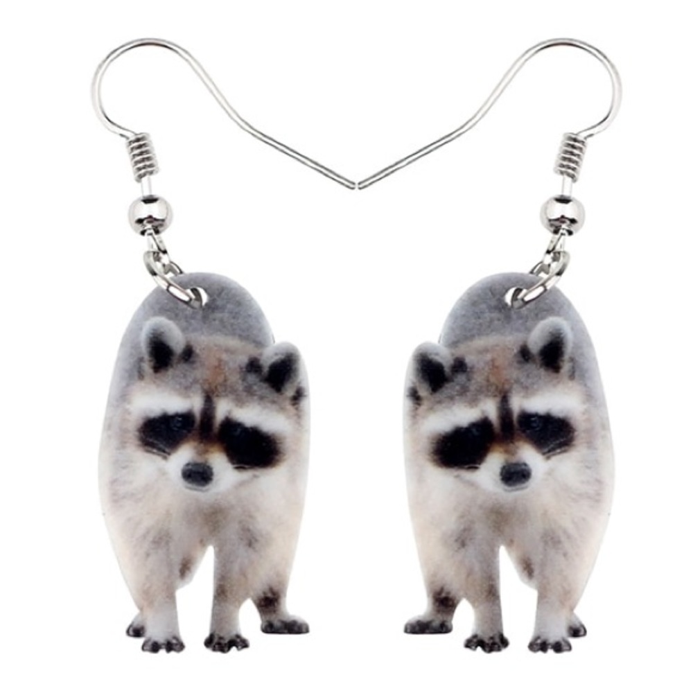 Raccoon realistic earrings animals woodland silver